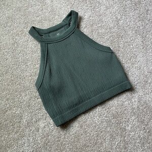 Aerie Women’s Ribbed Green Cropped Halter Top Tank NWT Size Medium